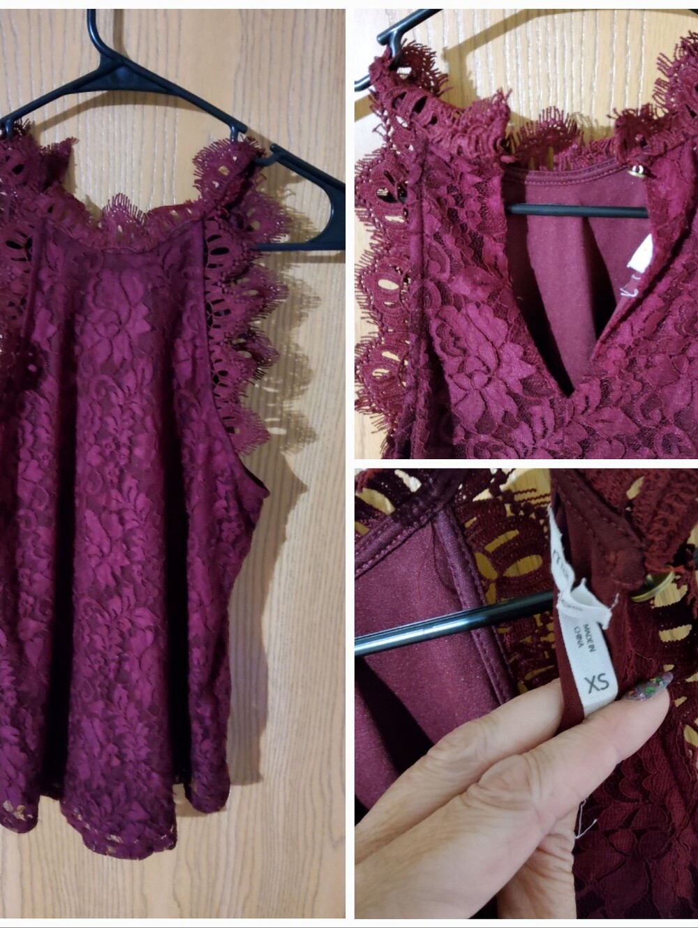 Maurices Lace Trim Sleeveless Blouse - Burgundy